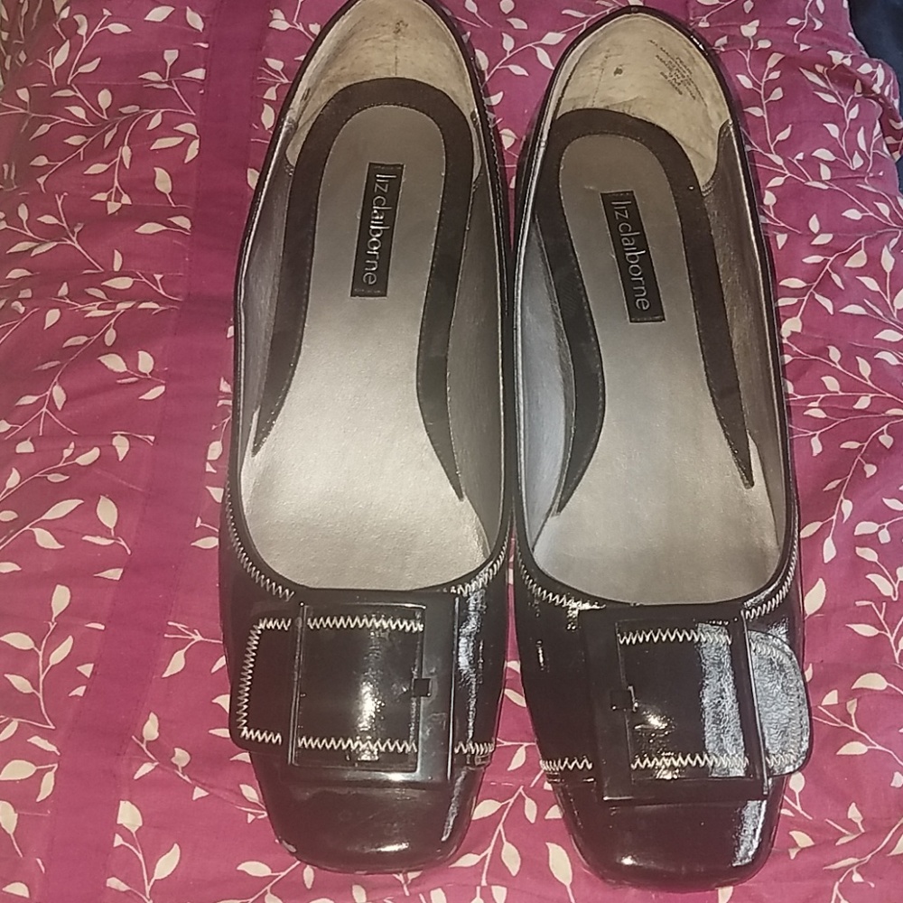Black Liz Claiborne Flats With Buckle/Stitching